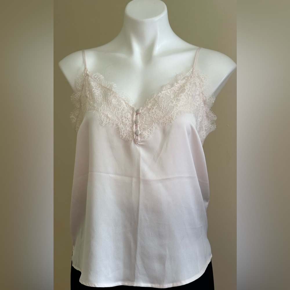 Abercrombie & Fitch NWT White/SoftPink Chemises Lace Sheer 3 Fabric Button Sz M.